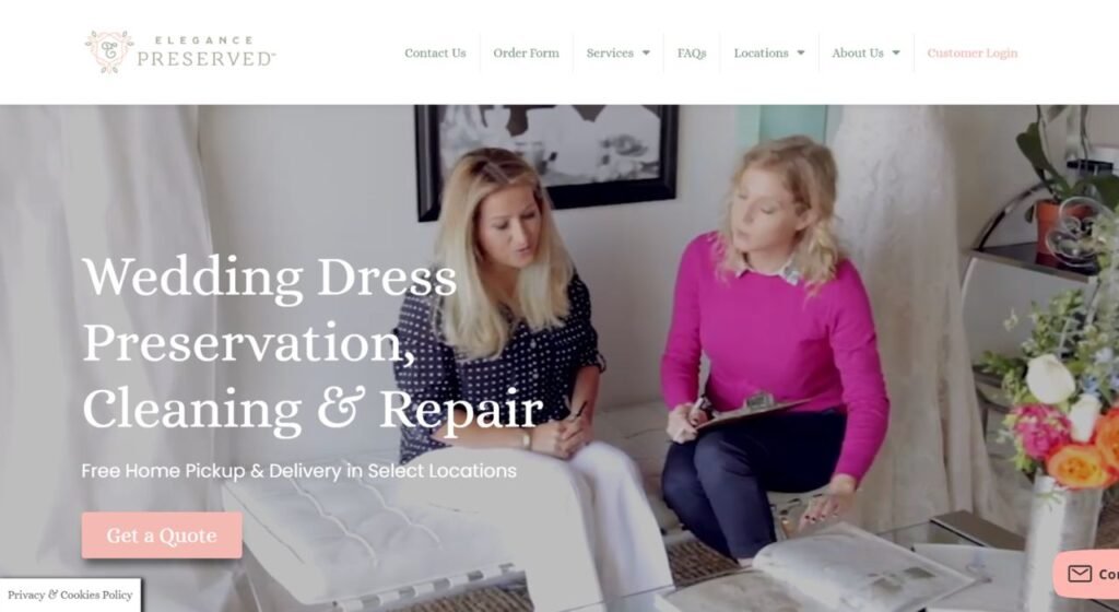 Homepage of Elegance Preserved's website.