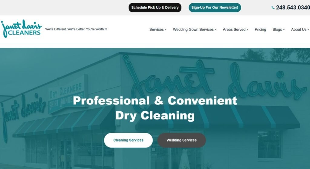 Homepage of Janet Davis Cleaners's website