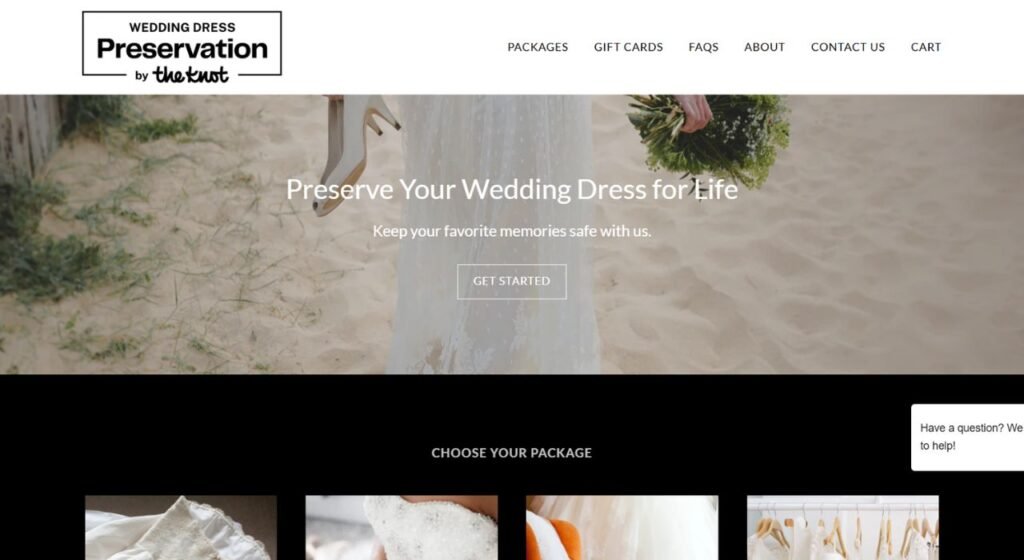 Homepage of The Knot Wedding Dress Preservation's website