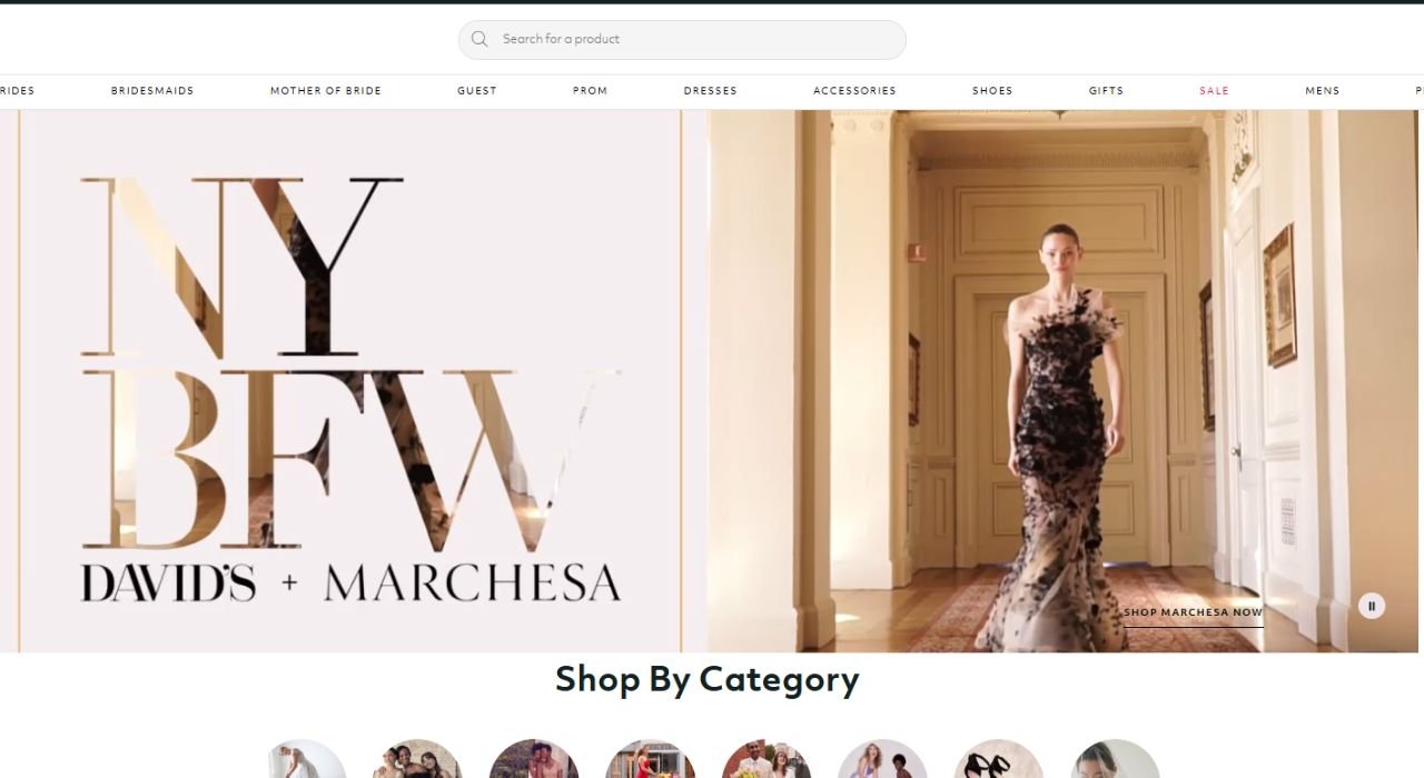 Homepage snap of davidsbridal's website.