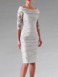 Mondressy Sheath Column Scoop Neck Half-Sleeves Dress