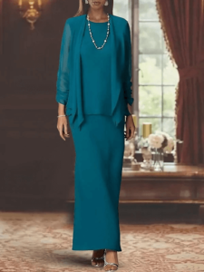 Mondressy Sheath Column Scoop Neck Mother of the Bride Dress