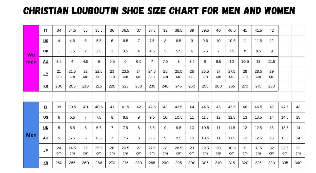 Christian Louboutin Shoe Size Chart & Fit Guide for Women and Men