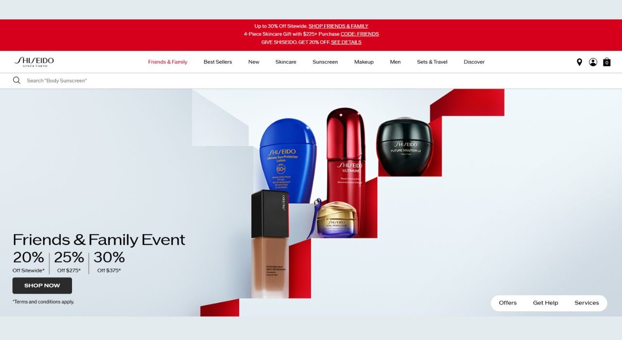 Homepage of Shiseido website