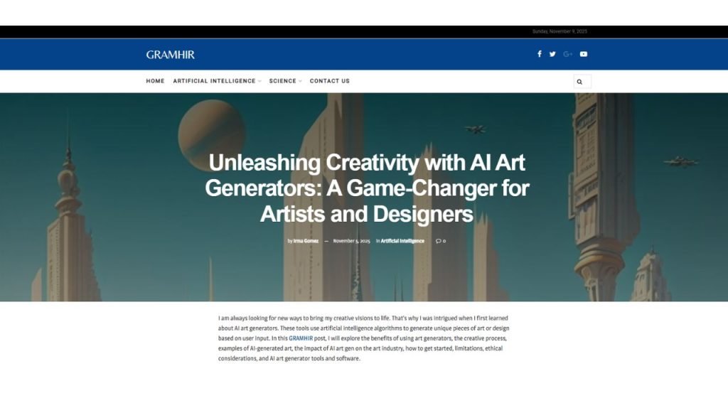 Screenshot of a webpage promoting Gramhir.pro as an AI Picture generator with bold claims of fast and free results.
