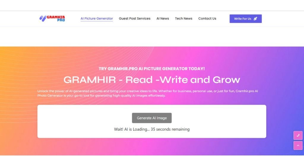 Screenshot of the Gramhir.pro website showing no visible AI generator interface or prompt box.