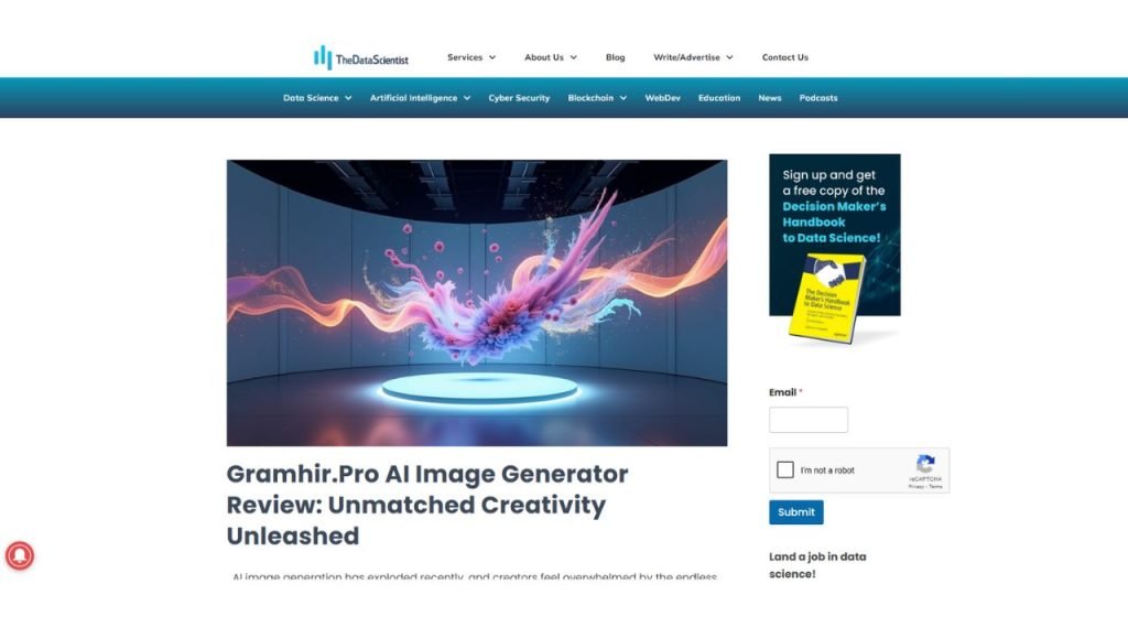 Screenshot of a webpage promoting Gramhir.pro as an AI Picture generator with bold claims of fast and free results.